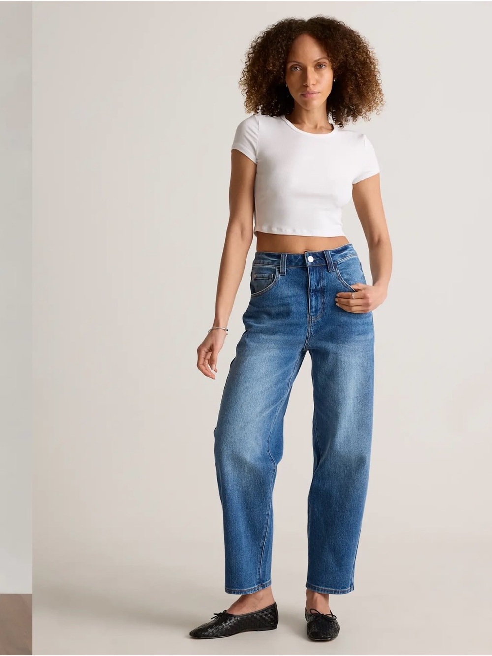Quince Bella Stretch Barrel High-Rise Women’s Jeans Atlantic Blue Chic Size 29